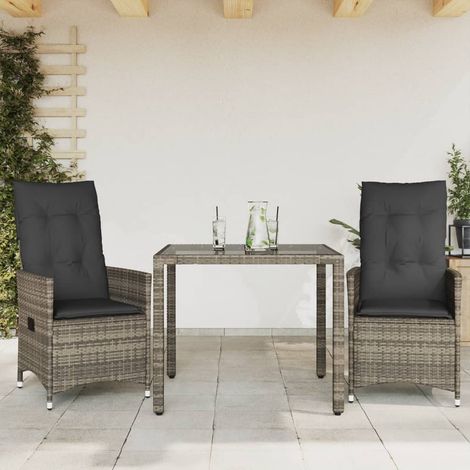 vidaXL 3-tlg. Bistro-Set mit Kissen Grau Poly Rattan