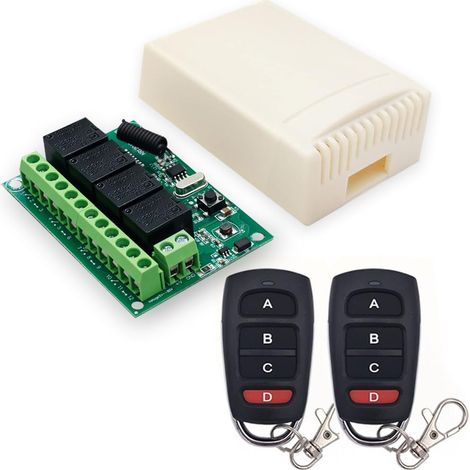 Commutateur de télécommande DC 12V 24V 4CH 433Mhz RF Module récepteur de Relais sans Fil avec 2 émetteurs, pour Coffre de Camion, Moteur, Garage, Serrure électrique (1/5)