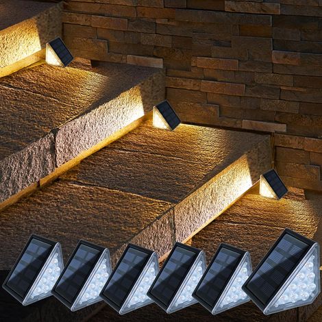 Lampes Solaires D'escalier D'extérieur Blanc Chaud IP67 Étanches Eclairage de Marche à LED Lampe Solaire, Lampe Solaire Exterieur Décoration pour Escalier Pont Marches, 6 paquets (1/5)
