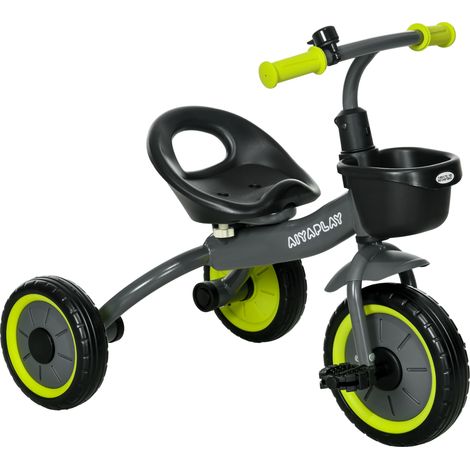 Tricycle pour enfants de 2 à 5 ans avec siège réglable, 70,5 x 53 x 58 cm, noir, vélo pour enfants avec panier et cloche