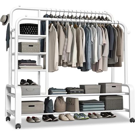 Portant à Vêtements à Roulettes Solide (Blanc) (1/5)