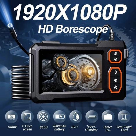 Endoscope caméra d'inspection, Ennovor 5.0" IPS écran Borescope caméra avec 8 + 1 LED lumières, IP67 Endoscope d'égout imperméable, 1920P HD drain Borescope câble semi-rigide, Gadgets pour-5m