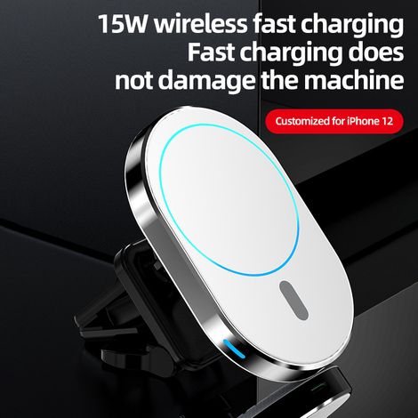 White Wireless Car Charger, Magnetic Mobile Phone Holder Compatible with Apple iPhone 12/12 Pro/12 P (1/4)