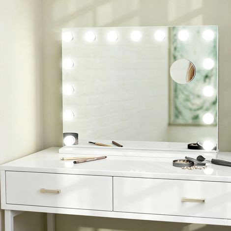 Miroir Maquillage Hollywood 58 x 48 cm, Miroir Coiffeuse LED, 15 Ampoules, 3 Modes d'Éclairage, Port USB de Charge (1/5)