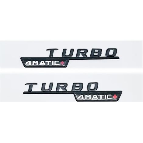 (T-4 P 1 paire noire, Chine continentale) - Emblèmes Turbo 4MATIC+ 3D ABS noir brillant/lettres argentées, compatibles avec les autocollants d'aile et de coffre des modèles C118/W117 (1/5)