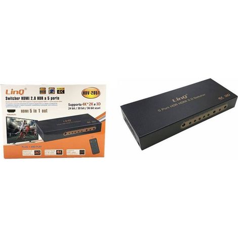 Linq - Switch Switcher Hdmi 2.0 Hdr A 5 Porte 5 In 1 Out Supporta 4k 2k E 3d Hdv-2051 -