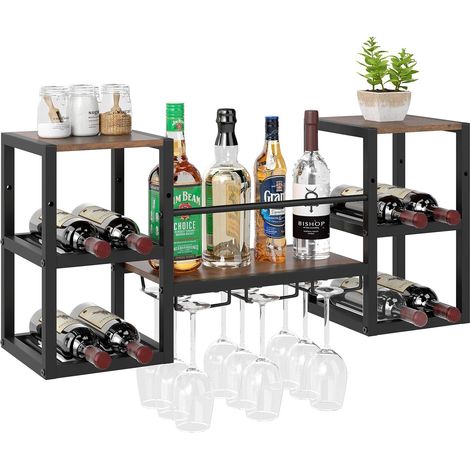 COSTWAY Portabottiglie da Parete con Porta Bicchieri, Struttura in Metallo per 8 Bottiglie con Ripiano Aperto, Scaffale da Muro a 3 Livelli per Sala da Pranzo e Cucina, 89 x 25 x 40 cm (1/5)