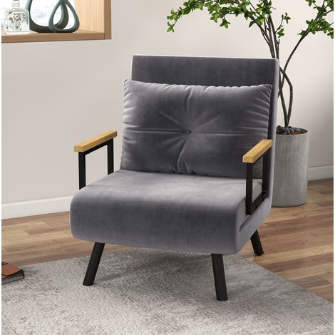 Fauteuil convertible lit 1 place avec dossier réglable, effet velours, gris foncé, OKWISH (1/5)