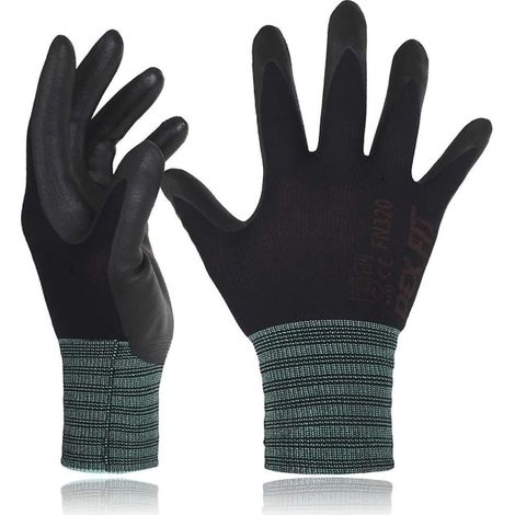Gants de jardinage Fn320, confortables et extensibles à ajustement 3D, adhérence superbe, nitrile moussé résistant, nylon fin et léger, lavables en machine, noir taille 7 (1/4)