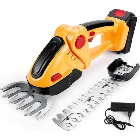 2 en 1 Taille Haie Electrique sans Fil — 24V Cisaille à Gazon sur Batterie Rechargeable avec 2 Lames et Chargeur— Batterie 1500 mAh, Coupe Haie sans Fil pour Arbustes, Jardin, Gazon, Pelouse