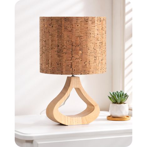 EDISHINE Nachttischlampe Holz, Tischleuchte mit Lampenschirm in Rindenoptik und Holzsockel in Flaschenform, E27 Fassung inkl. LED-Birne, 34 cm, Boho Tischlampe für Wohnzimmer, TV-Schrank, Korkbraun