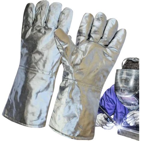 Gants de soudeur pour hommes Gants de coulage en feuille d'aluminium résistants à la chaleur, gants de travail de sécurité pour la cuisine Métallurgie Acier fondu Gastronomie (1/5)