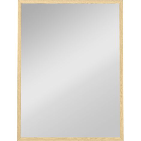 Miroir rectangulaire 80x60 cm, cadre bois massif naturel, parfait pour salle de bain, salon ou chambre à coucher (1/5)