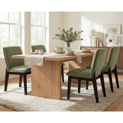 Wahson 4er Set Küchenstühle aus Chenille, gepolsterte Esszimmerstühle ohne Armlehne, Moderne Stühle mit Holzbeinen für Esszimmer, Grün (1/5)
