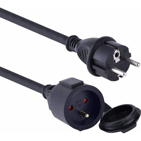 Electraline 200121 Prolongateur rallonge Professionnel étanche IP44, 5m Noir - Section 3G1,5 mm²