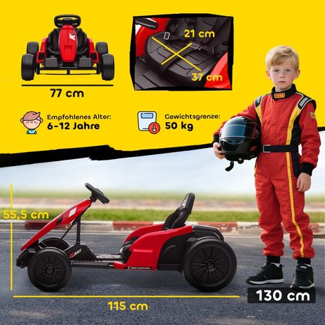 Kart à pédales électrique 24V, dérive, assise ajustable, ceinture 5 points, sonorisation, avertisseur, enfants 6-12 ans, teinte rouge (1/5)