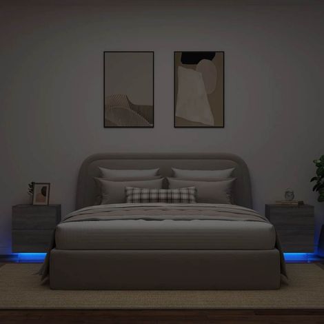 Nachttische mit LED-Leuchten 2 Stk. Grau Sonoma Holzwerkstoff