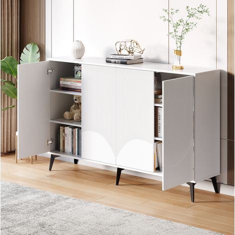 Buffet 160/35/100 cm blanc avec portes décoratives et ouverture push-to-open, moderne (1/5)
