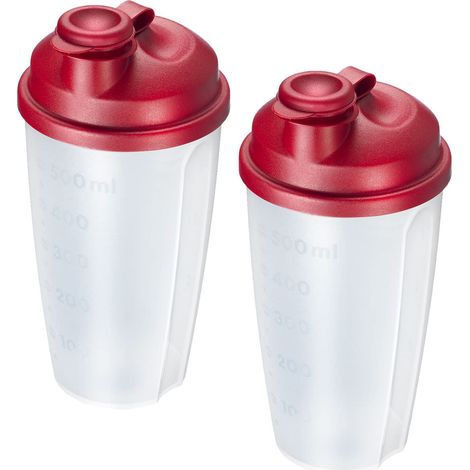 Westmark 2 Shaker per condimenti con Scala Graduata, Disco Rimovibile e Beccuccio Richiudibile, Capacità: 0,5 l, Plastica, Senza BPA, Mixery, Colore: Traslucido/Rosso, 243522ER (1/5)