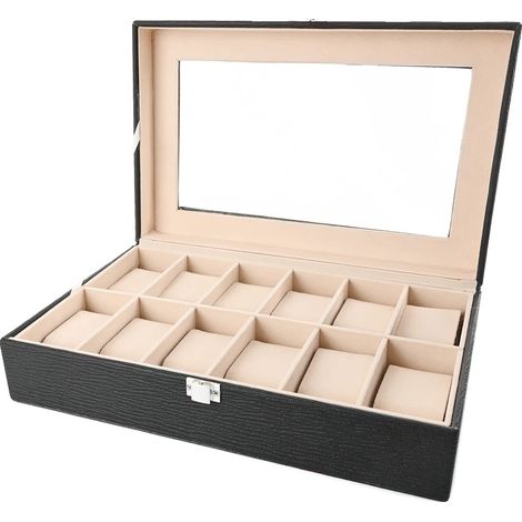 Boîte à montres, Design élégant, Rangement avec coussin amovible, noir 12 Positions (1/2)