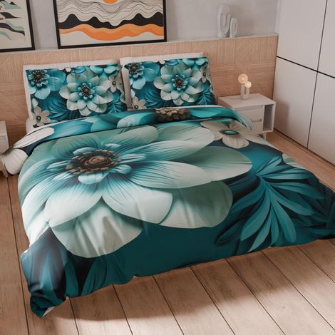 Housse de Couette 1 Place 135x200 cm (1 Taie 80x80 cm Incluse), Parure en Microfibre Imprimée Floral 05 21 (1/5)