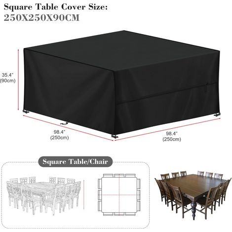 Housse de protection d'extérieur pour Meubles Jardin 210D Chaise Table 250x250x90cm Noir (1/5)