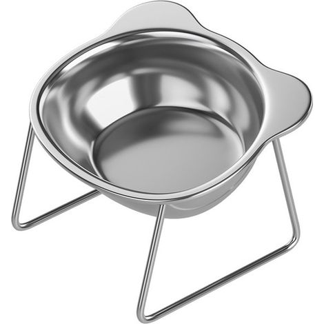 Comedero para gatos, Arenero elevado de acero inoxidable, Comedero elevado extraíble, Contiene comida y agua, gatitos y perros pequeños, Plateado (1/5)