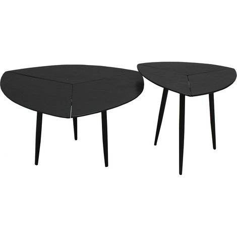 GINGER - Lot de 2 Tables Plateau et Pieds en Acier Laqué Noir Mat (1/3)