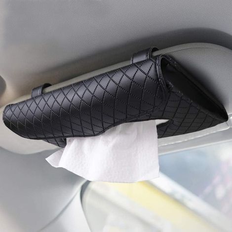 Porta tovaglioli per auto – Porta tovaglioli per aletta parasole – Porta tovaglioli in pelle PU per sedile posteriore e camion – Nero (1/4)