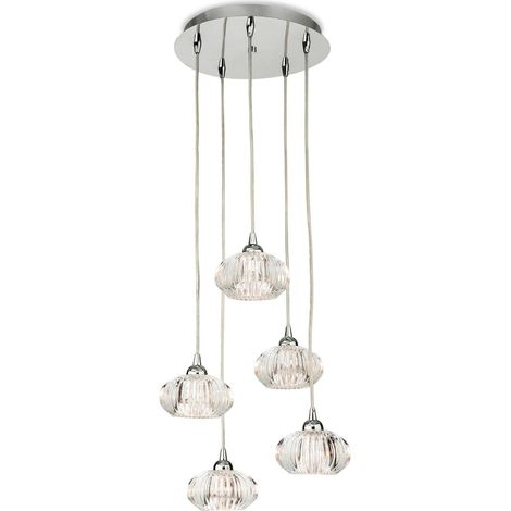Firstlight Lisbon - Suspension à 5 ampoules, chrome, verre décoratif transparent, G9