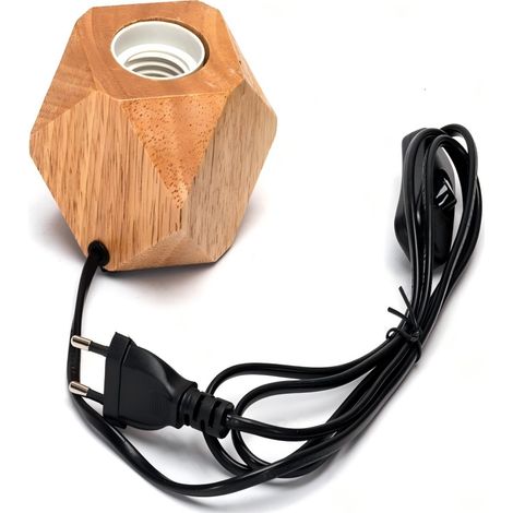 Pied de Lampe en Bois Nórdique Forme Polygone – Douille E27, Style Scandinave Élégant, Sans Ampoule, Max 60W pour Ambiance Chaude et Accueillante (1/2)