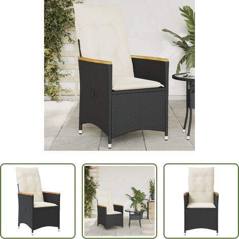 Chaise de jardin confortable - Chaise inclinable de jardin avec coussins noir résine tressée (1/5)