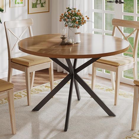 Table à manger ronde avec piètement en x, noir et noyer (1/5)