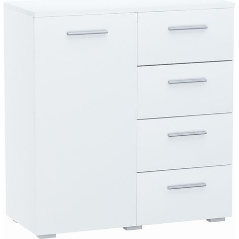 Buffet avec 1 porte et 4 tiroirs Blanc - Meuble de Rangement Style contemporain - 80 x 35 x 84.5 cm (1/2)