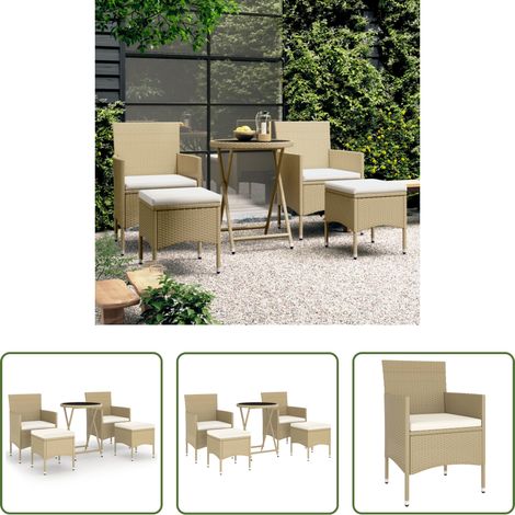 vidaXL Table de jardin - Ensemble de bistro 5 pcs Résine tressée et verre trempé Beige (1/5)