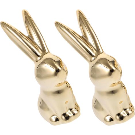 Lot de 2 Statues de Lapins en Céramique Or Décoratives et Légères pour Décoration Intérieure et Jardin Raffinée et Adorable (1/5)