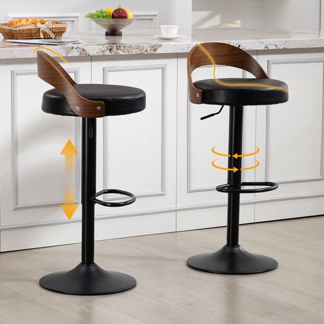 Tabouret pivotant sur 360°, avec un dossier en bois de noyer noir et des coussins en mousse polyuréthane. La hauteur du tabouret peut être ajustée. Idéal pour les cuisines, les salons, les bars et aut (1/4)