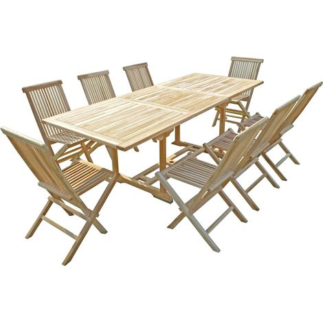 C&L Jardin – Ensemble table et chaises de jardin en teck massif – 8 places – Table extensible 170/230 x 90 x 75 cm – Chaises pliantes avec trou parasol (1/4)