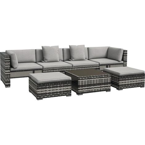Seven-Piece Rattan Patio Furniture Set, with Cushions - Grey (1/5)