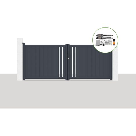 Pack portail battant électrique GIONA 350x140cm Gris + Motorisation TANKER B700 (1/5)