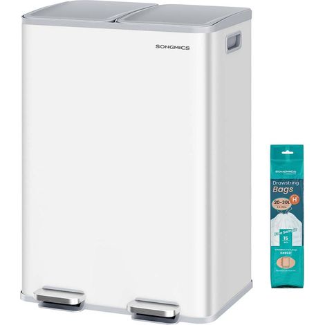 Pattumiera da cucina 2 x 30 litri 2 scomparti pattumiera a pedale con coperchio a chiusura ammortizzata secchi interni in acciaio 15 sacchi bianchi 120007971