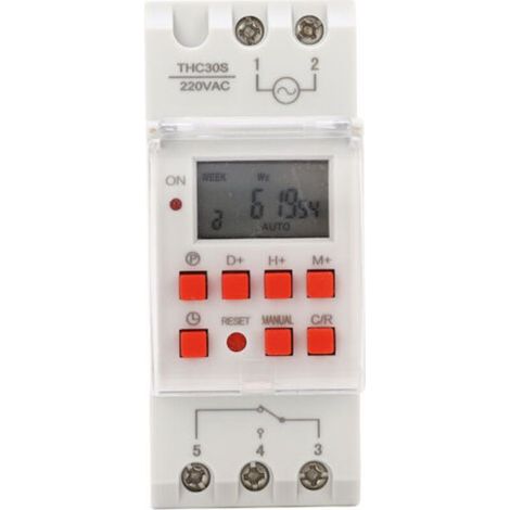 Programmateur pour chauffe eau électrique, interrupteur horaire, commutateur de minuterie numérique 30 A affichage LCD de minuterie 1 seconde, programmateur digital relais temporisé 220V Crezuo (1/4)