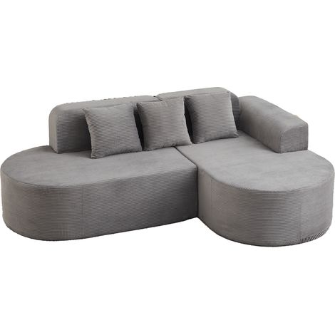 Divano modulare angolare a L in velluto a coste grigio 220 cm con 3 cuscini (1/5)