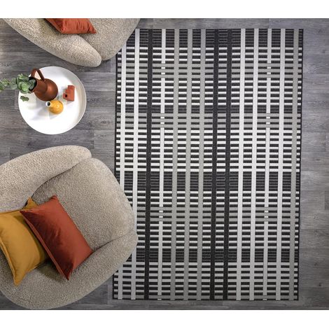 Patio Modern Black Grid Geometric Kitchen Indoor Garden Outdoor Rug Floor Mat Large 160 x 230 cm (5'3"x7'7") (1/4)