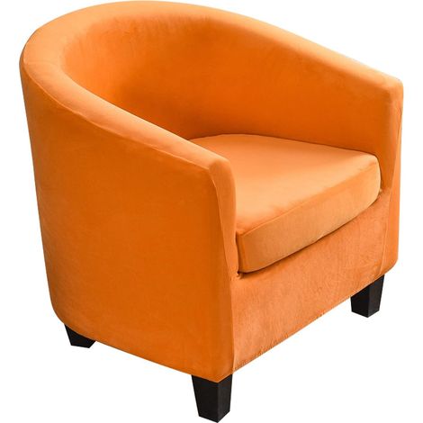 Velvet Club Chair Cover 2 Pieces Jacquard Stretch Chair Cover Convertible Tub Chair Lounge Chair Cover with Cushion Cover (Orange) (1/5)