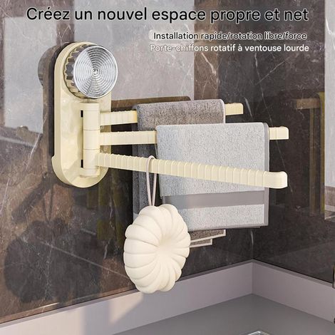 Porte-serviettes mural pivotant à 3 bras à ventouses, sans perçage, gain de place, salle de bain (1/5)