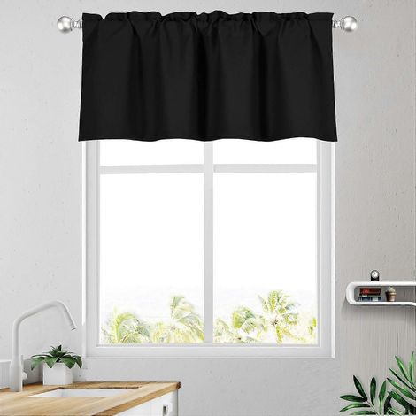 Cantonnière noire pour fenêtre de cuisine, chambre, salon, sous-sol, à œillets, résistante, 40,6 cm (16 pouces), 1 panneau, 106,7 cm (42 pouces) de large x 40,6 cm (42 pouces) de long, noire. (1/5)