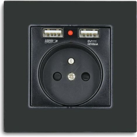 Prise Murale avec 2xUSB - ZVD - Noir - Rectangulaire - A encastrer - Prise double - 250V x 16A - 5V x 2,1A (1/4)