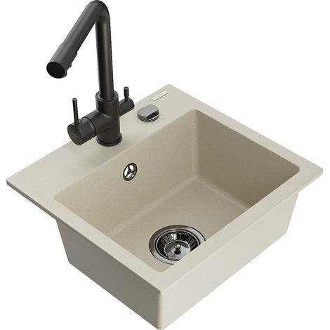 Mexen Milo 1-Becken-Granit-Spüle mit Mischbatterie Duero, Beige - 6505-69-671600-70 (1/5)