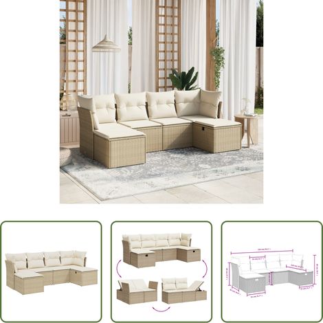 Gartensessel - 6-tlg. Garten-Sofagarnitur mit Kissen Beige Poly Rattan (1/5)